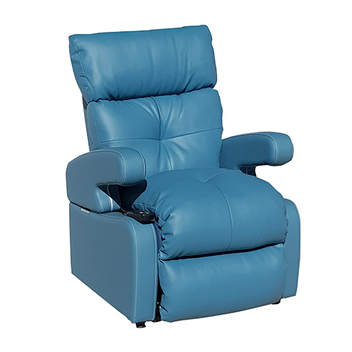 Medical Patient Cocoon Lift Recliner Chair, Single Power, Generation 2, origan blue, side view